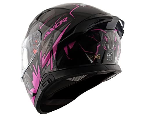 Image of Axor Apex Hunter ISI ECE DOT Certified Full Face Dual Visor Helmet for Men and Women with Pinlock Fitted Outer Clear Visor and Inner Smoke Sun Visor Black & Pink(L)