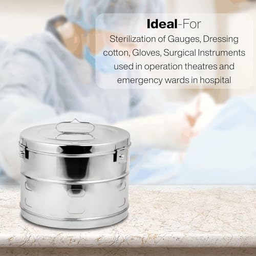 Image of OTICA Dressing Autoclavable Instrument Drum (Jointed) - Ideal for Hospitals, Clinics, Surgical Procedures, Laboratories, and Medical Students (11x9)