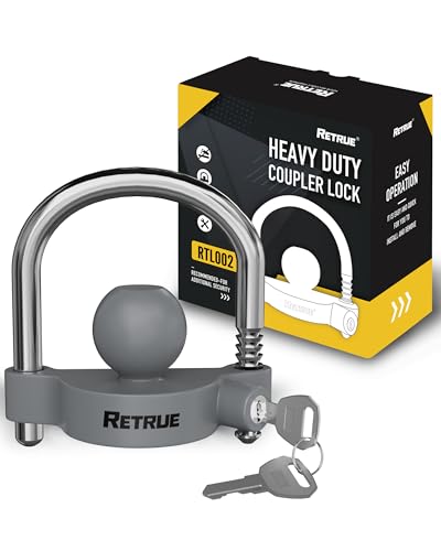 Image of RETRUE Universal Coupler Lock Trailer Locks Ball Hitch Trailer Hitch Lock Adjustable Security Heavy-Duty Steel Fits 1-7 /8 Inch, 2 Inch, 2-5 /16 Inch Couplers, Grey