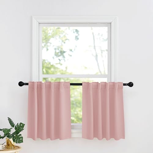Image of RYB HOME Kitchen Window Curtains Over Sink - Blackout Insualting Privacy Curtains for Kids Bedroom Kitchen Bathroom Basement Cafe Cabinet Tiers Drapes, 34 Width x 30 Length, 2 Panels, Peach Blush