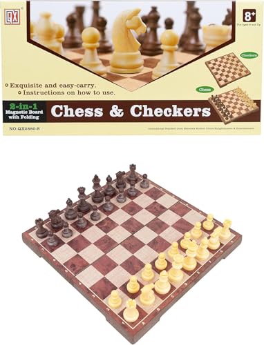 Image of Wooden Chess Set Folding Board Game | Handcrafted Chess Board with Carved Pieces & Storage Case | Classic Strategy & Educational Game for Kids & Adults | Gift Set