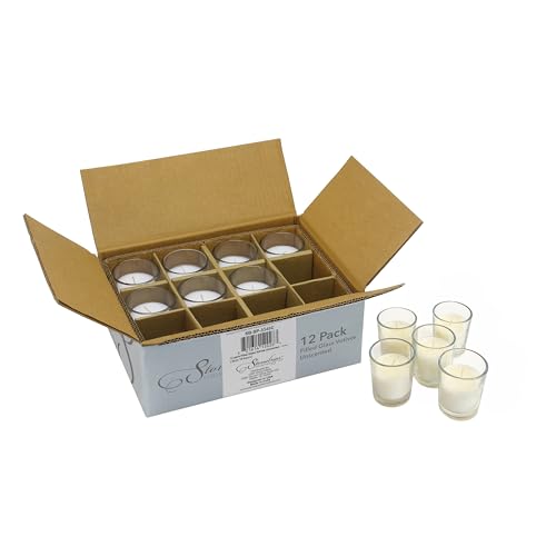 Image of Stonebriar 12 Pack Unscented Long Burning Clear Glass Ivory Wax Filled Votive Candles
