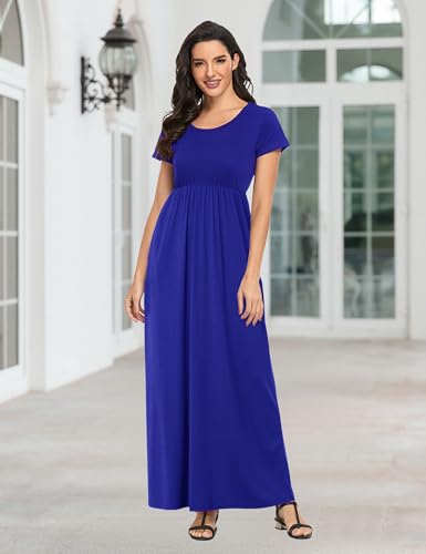 Image of Lacavocor Womens Short Sleeve Maxi Dresses Empire Waist Long Dress