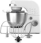 Hamilton Beach Electric Stand Mixer, 4 Quarts, Dough Hook, Flat Beater Attachments, Splash Guard 7 Speeds with Whisk, White