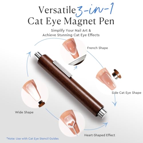 Image of AZUREBEAUTY Cat Eye Magnet Set, Heart Rabbit French Cat Eye Gel Nail Tool Kit, 3-in-1 Wooden Cylinder Magnet Pen, Creates Stripes, Black Hole, Flower&Glassy Moon Effects for DIY & Salon Use