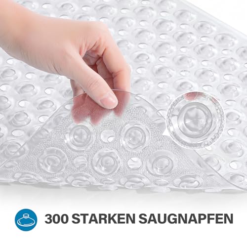 Homaxy Badewannenmatte rutschfest, 100 x 40 cm, Extra Lange 100% BPA frei Duschmatte, Schnelltrocknend & Maschinenwaschbar Badematte Badewanne, Transparent