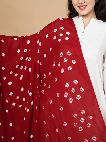 Image of Women's Cotton Rayon Bandhani Print Dupatta with Tassels 2.25 Meters | Women's cotton printed dupatta with tassels.