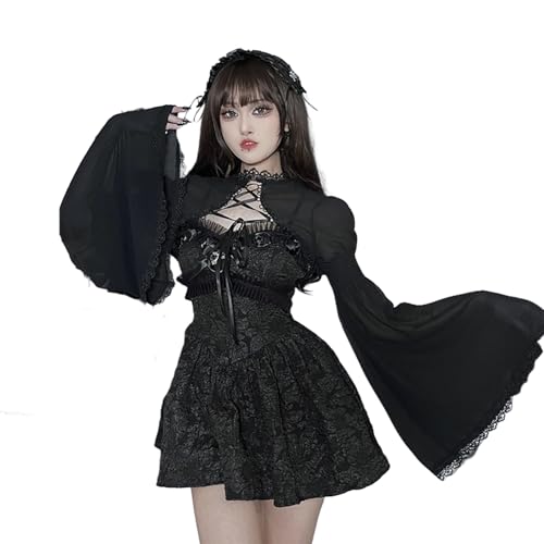 Image of Gothic Bolero Shrug Tops Women Goth Bell Long Sleeve Crop Top