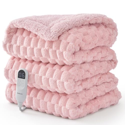 Image of Bedsure Heated Blanket Twin, Pink Bubble Pattern Electric Blanket