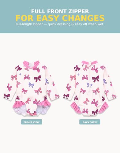 Image of VAENAIT BABY Girls One-Piece Swimsuit, UPF 50+ Long Sleeve Rash Guard, Ruffle Swimwear Infant & Toddler for 0-2 Years