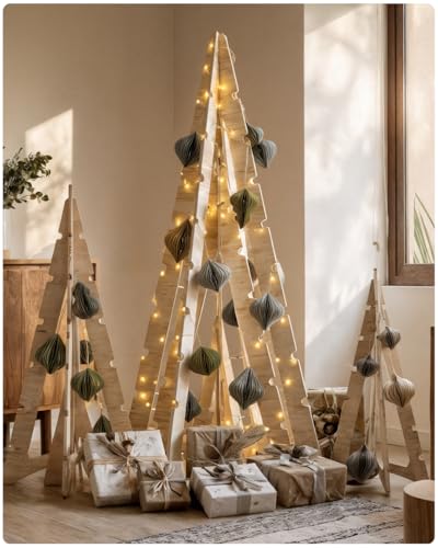 La Mejor review de Arbol navideño de madera - los mas comprados. 34 ENZZAMBLA | árbol de Navidad de Madera, fácil de armar, Tono Natural, una cálida decoración navideña, ensamble Minimalista, Medidas 118x60x60cm