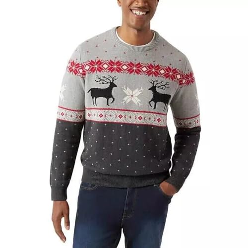 Chaps Men's Crewneck Family Holiday Christmas Sweater (US, Alpha, Large, Regular, Regular, Gray)