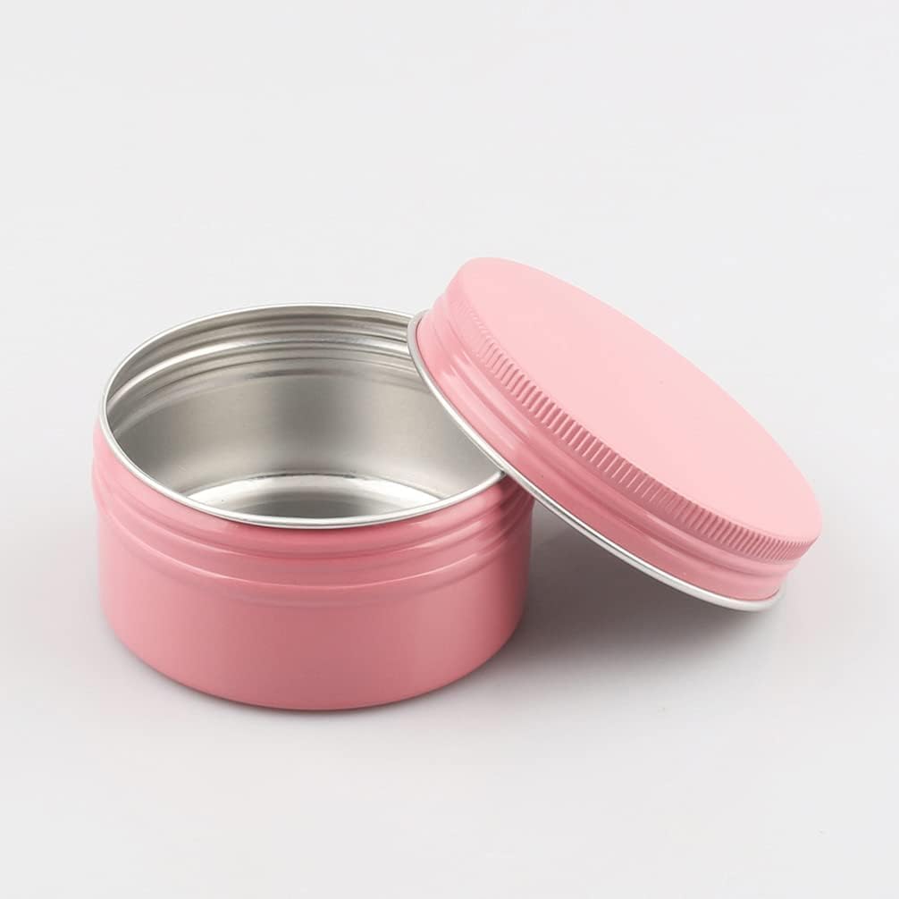 Travel Cosmetic Containers, Travel Bottle Jars, 10 Pcs 30ml Empty Pink Round Aluminum Tin Jars with Screw Lids Cosmetics Lip Balm Containers Jars with 5x Spoon, 1x Labels (Color