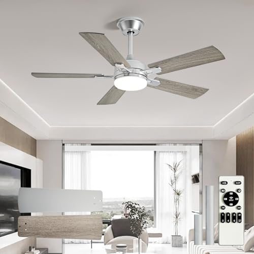 Image of Depuley 42-inch Ceiling Fan with Light: Nickel Ceiling Fan for Living Room Indoor Outdoor - Modern Ceiling Fan with Remote Control 3CCT Dimmable Noiseless 5 Reversible Silver Blades 6 Speeds Timer