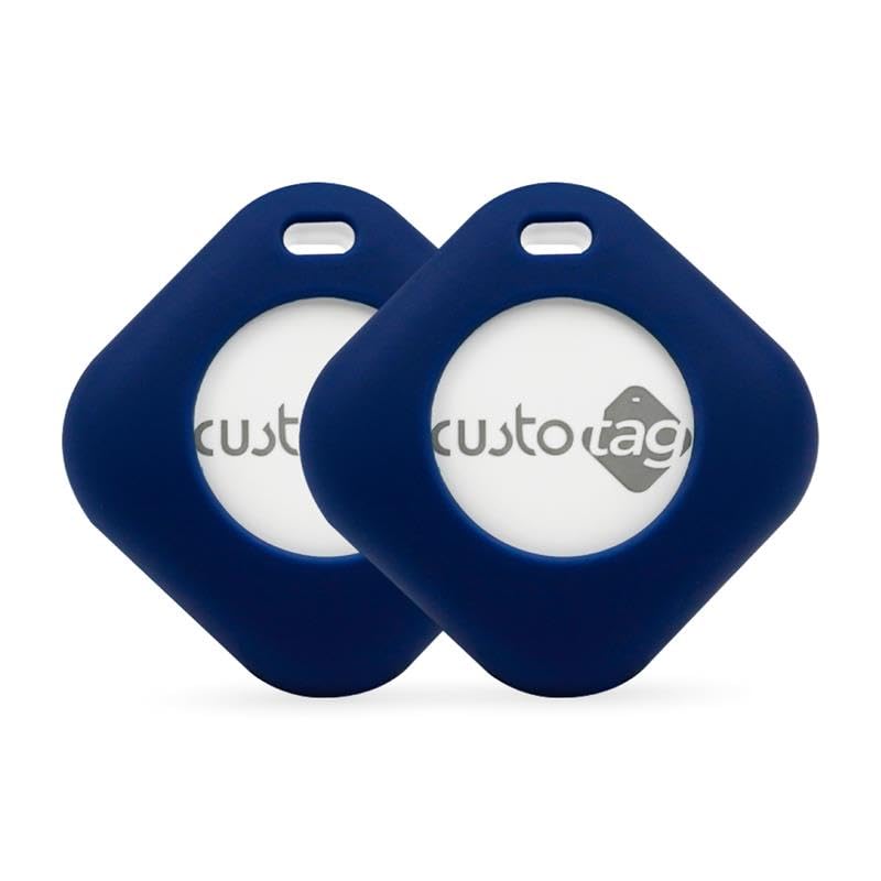 Image of CustoTag Item Finder for iOS 2 Pack | Compatible with Find My | Loud 90dB Alert | Item Sharing | 1 Year Battery | Free Case | Locate Keys, Luggage, Pets, Valuables | No SIM Needed (Navy Blue)