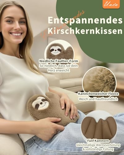uncn Sloth Körnerkissen 660g, Wärmekissen Mikrowelle Nacken Schulter für Feuchtwärmetherapie, groß Körnerkissen Mikrowelle mit waschbarem Bezug