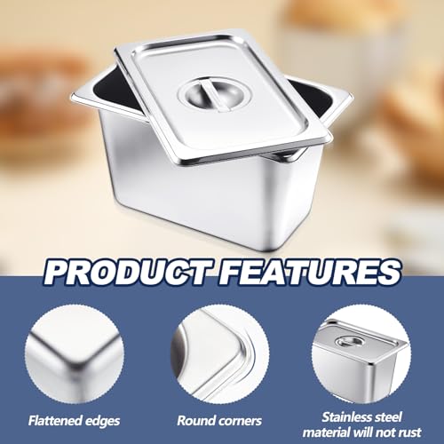Image of Mifoci 2 Pack Stainless Steam Hotel Pan with Lid, 1 /4 Size x 6 Inch Deep, Reusable Anti Rust Steam Pan for Home, Party, Restaurant, Hotel, Buffet