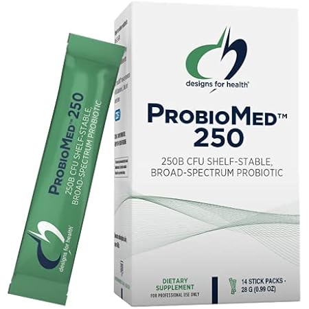 Designs for Health ProbioMed 250 Probiotics - Shelf Stable 250 Billion CFU Probiotic Supplement for Adults - 10 Strains for Digestive Health + Immune Support - Dairy Free + Gluten Free (14 Packets)