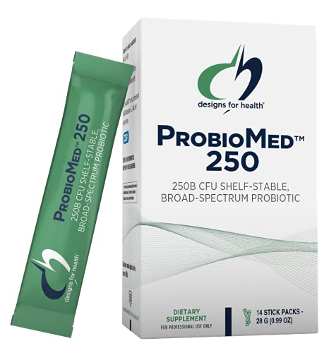 Designs for Health ProbioMed 250 Probiotics - Shelf Stable 250 Billion CFU Probiotic Supplement for Adults - 10 Strains for Digestive Health + Immune Support - Dairy Free + Gluten Free (14 Packets)