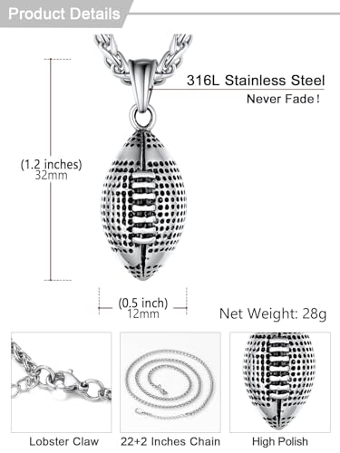 U7 Soccer Necklace for Men Football Baseball Basketball Stainless Steel Chain in Gold Silver Black Color, Shoes Pendant Necklaces for Gym Sport Players Hip Hop Jewelry, 22 Inch4