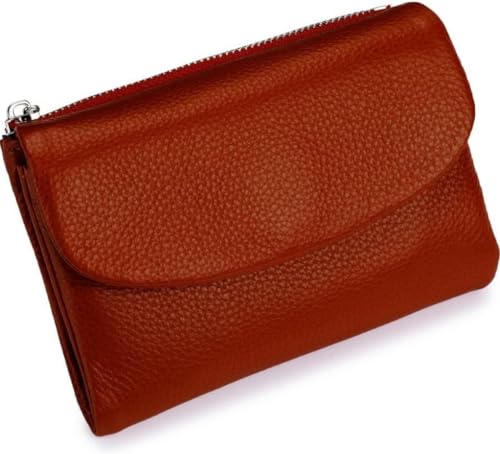Unisex Pebble Leather Wallet, Short Genuine Leather Coin and Card Wallet, Small Wallets for Women, Suitable for Coins and Cards (#6) (Brown) - Main Image