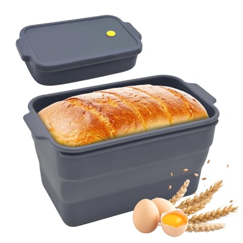 Yunkctuk Moldes Silicona Reposteria Rectangular con Tapa, Resistente al Calor Plegable, Molde Silicona Bizcocho Flexible Antiadherente sin BPA para Tostadas, Pan, Pastel, Horno, Microondas (23×13cm)