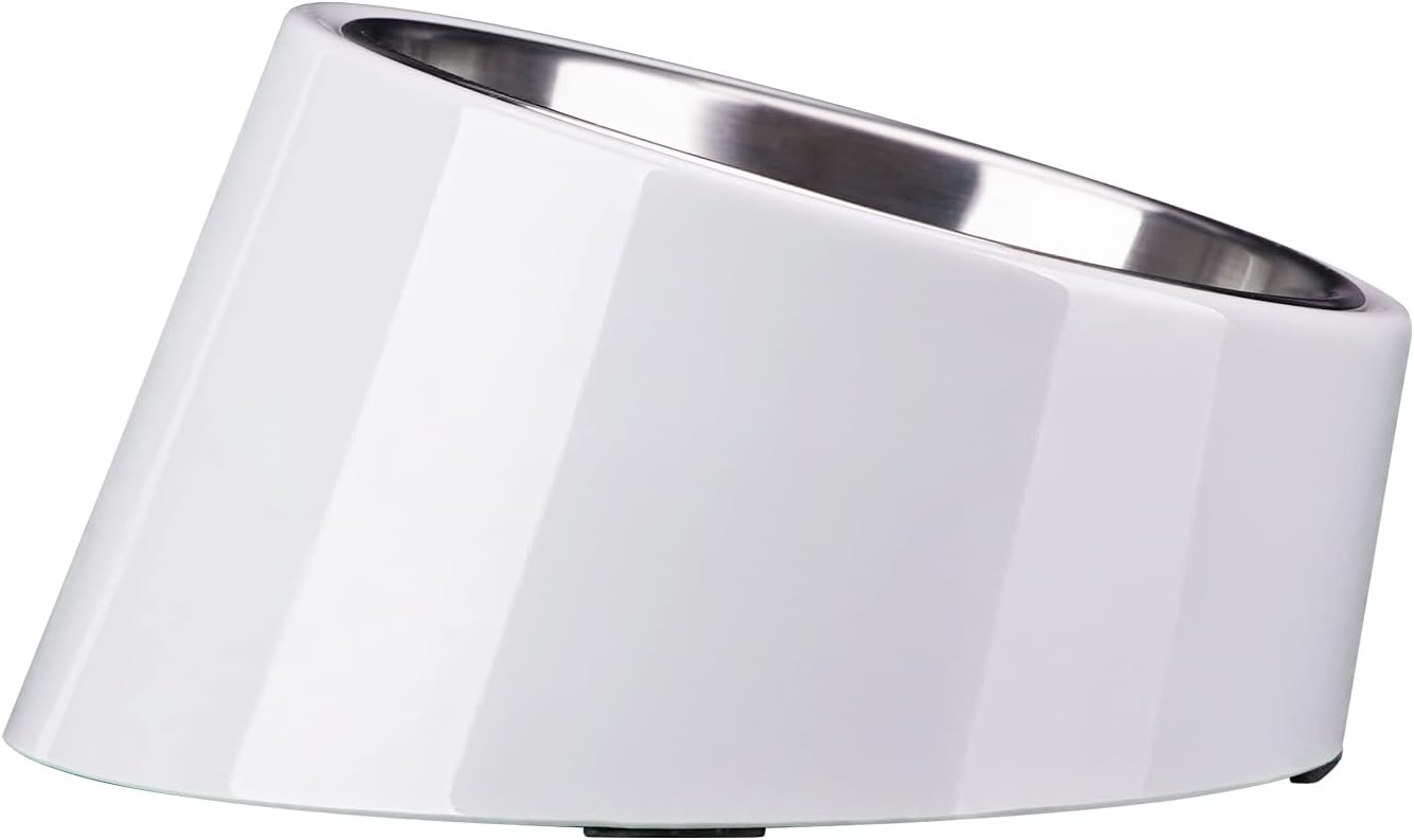 SuperDesign Mess Free 15° Slanted Bowl for Dogs and Cats, Tilted Angle Bulldog Bowl Dog Feeder, Non-Skid & Non-Spill, Easier to Reach Food S/0.5 Cup Gray