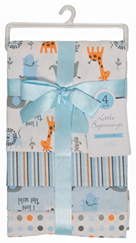 Image of Little Beginnings Four Piece Laddered Receiving Blankets, Safari
