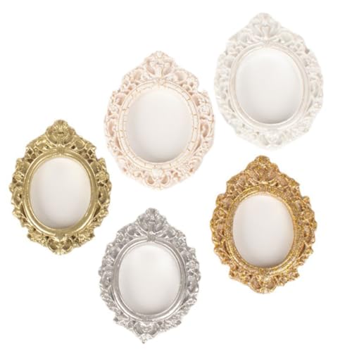 HOOTNEE 5piezas Marcos De Fotos Vintage De Resina Retro Para Decoración De Hogar Ovalados Accesorios De Estilo Barroco Para Minicasas y Paisajes
