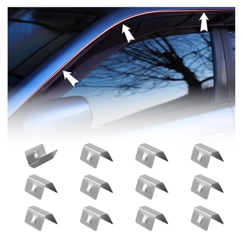 VKQTS 12PCS Rain Deflectors for Car Windows Clip,Stainless Steel Rain Gards for Car Windows Clips Compatible with G3,Sned,HEKO,Wind & Rains Resistant Cars Window Wind Deflectors Clips