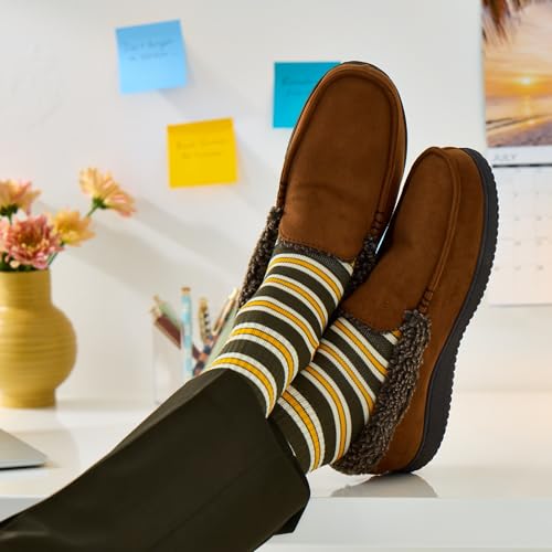 Image of Dearfoams Men's Eli Microfiber Indoor /Outdoor with Whipstitch Detail Suede Moccasin Slipper
