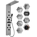 BWE Shower Panel Tower System with Body Jets Rainfall Waterfall Shower Head 6 IN 1 Stainless Steel Brushed Nickel Shower Panel with Tub Spout Temperature Display Wall Mount