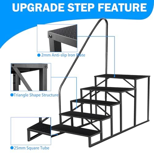 5 Stufen Trittstufe mit Griff, RV Trittleiter|Poolleitern|Stufen im Freien Haustiertreppe, Standtreppe Hocker Kinder aus Stahl Max 300kg, Haushaltsleiter für Spa/Hof/Mobile Home