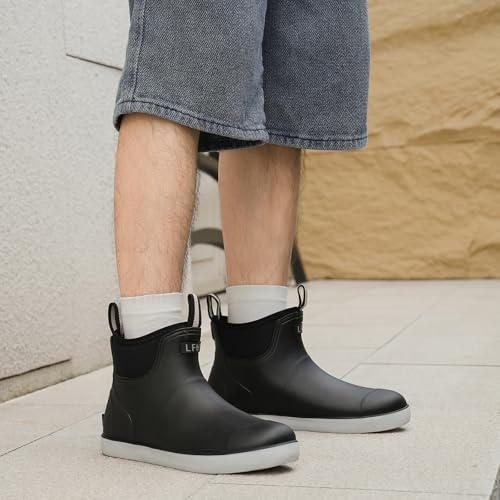 zaxunai Gummistiefel Herren Halbhoch Wasserdicht, Gefüttert Protective Anti-Rutsch Stiefeletten, Grundlegend PVC Chelsea-Stiefel
