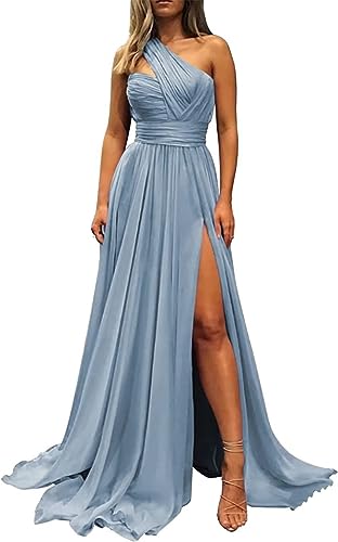 HPPEE Vestido de dama de honor con un solo hombro vestido de noche vestido de fiesta para mujer junior, Dusty Blue, 38