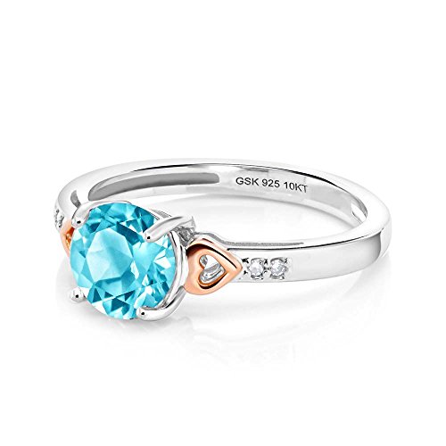 Gem Stone King 925 Sterling Silver and 10K Rose Gold Round Swiss Blue Topaz with Diamond Accent Engagement Ring For Women (1.41 Cttw, Gemstone Birthstone, Available In Size 5, 6, 7, 8, 9)4