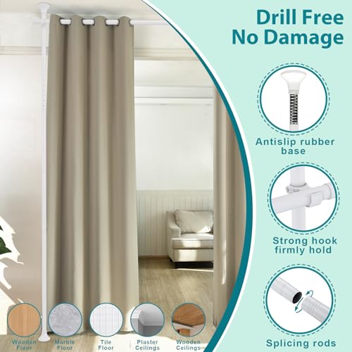 Room Divider, No Drilling Curtain Rods for Room Separation, Adjustable Heavy Duty Floor to Ceiling Hanging Wall Divider Tension Partition Room Separator for Dividing Room, 28-70inch(W), 4-10ft (H)