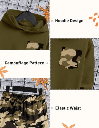 Image of KANGKANG Boys Clothes Two Piece Long Sleeve Hooded Sweatshirt Top Camouflage Sweatpants Fall Outfits Winter Clothes Set 6-16Y