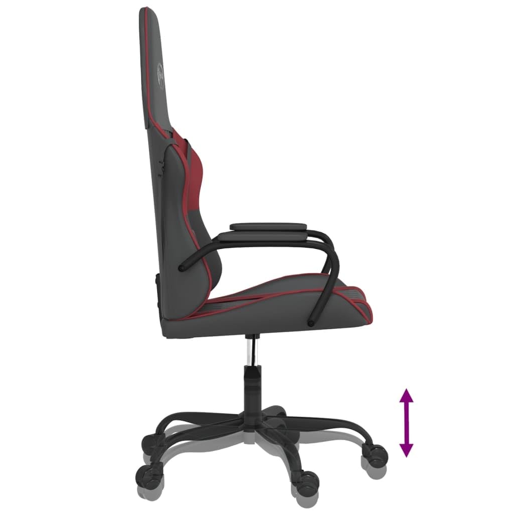 Fotel gamingowy z funkcją masażu, sztuczna skóra, kolor czarny, czerwone wino, ergonomiczne krzesło obrotowe z siedziskiem o regulowanej wysokości i podłokietnikami, podparcie lędźwiowe