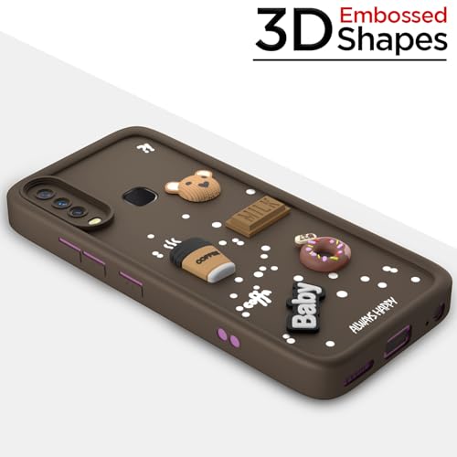 Image of Pikkme Back Cover for Vivo Y12 / Y15 / Y17 / U10 | Cute Fun Cartoon 3D Bear Silicone Full Body Protection Bumper Cover (Brown)