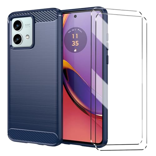 Cover e 2Pcs Vetrino Compatible con Motorola Moto G84 antiurto Custodia piu Vetro temperato con protezione Moto G84 Pellicola protettiva Navy