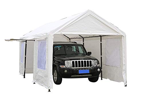 SORARA Carport 10 x 20 ft Heavy Duty Canopy Garage Car Shelter with Windows and Sidewalls, White