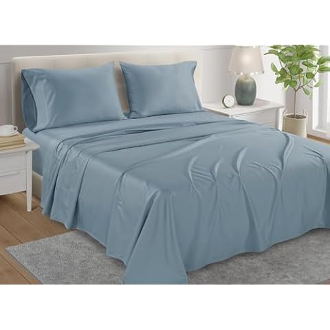 CHATEAU HOME COLLECTION Queen and King Sheet Set Combo, Egyptian Cotton Sheets King Size Sets, Queen Sheets for Queen Size Bed, Deep Pocket Sheets Set - French Blue Cover