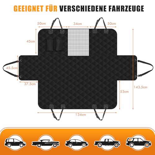 CALIYO Hundedecke Auto Rückbank(143.5×134CM), Autoschondecke Hund Rücksitz mit Seitenschutz und Sichtfenster, Wasserdicht & Kratzfest - Universal hundematte Auto (Schwarz)