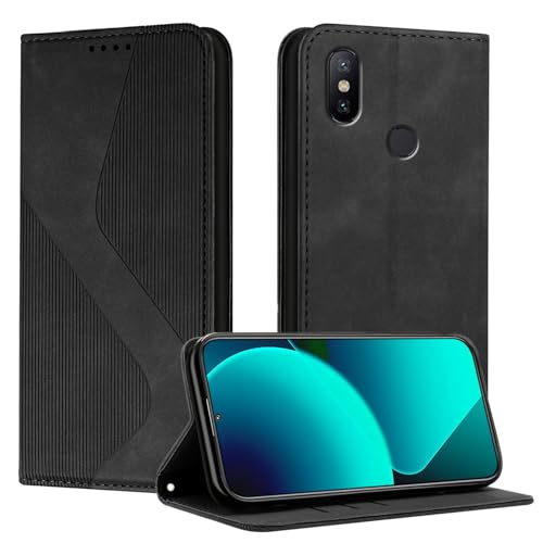 Mo-Somnus Kompatibel mit Xiaomi mi 6X / Mi A2 Hülle, Schutzhülle Mi A2, Magnet PU Leder Tasche Handyhülle Klappbar Brieftasche Klapphülle (Schwarz)