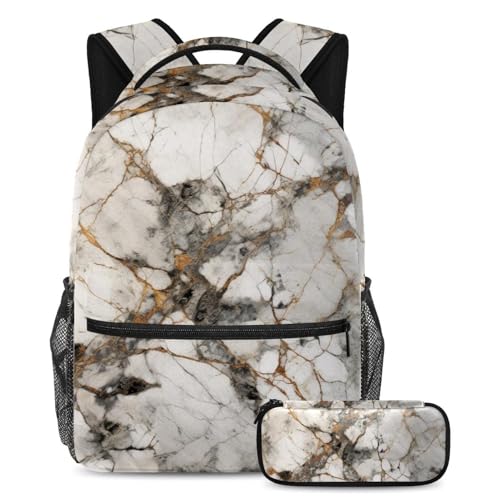 Sac à dos avec trousse ensemble cartables garçons filles sac livres voyage étudiants marbre