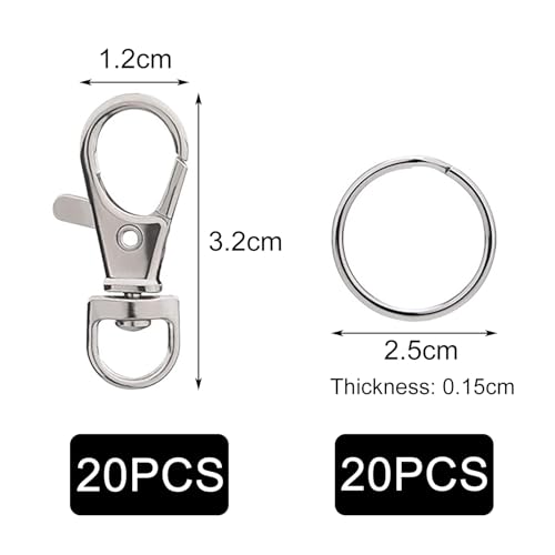 iCovalescent 20 Stück drehbare Karabinerverschlüsse, Schlüsselringe Edelstahl, Schlüsselanhänger Drehverschlüsse, Karabiner Schlüsselanhänger(Silber)