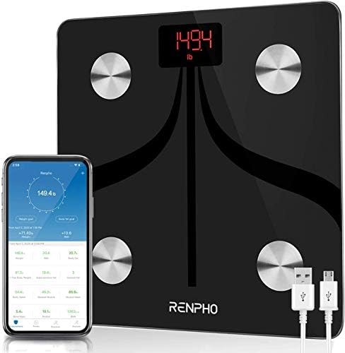 RENPHO Elis 1 Body Fat Scale Weight Bathroom Smart Digital Bluetooth Scale with Smartphone App , Body Composition Monitor for Body Fat, BMI, Bone Mass, Weight, Black(11 inch)