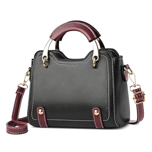 FOLOVEYA Mode Women Handbags Small Elegant Crossbody Bag Ladies Top Handle Bag Retro Casual Satchel Shoulder Bags PU Leather for Shopping Travel Work Dating Black