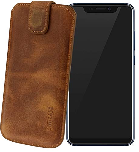 Suncase - Funda de piel para ZTE Axon 9 Pro (con función retráctil y cierre magnético), color marrón